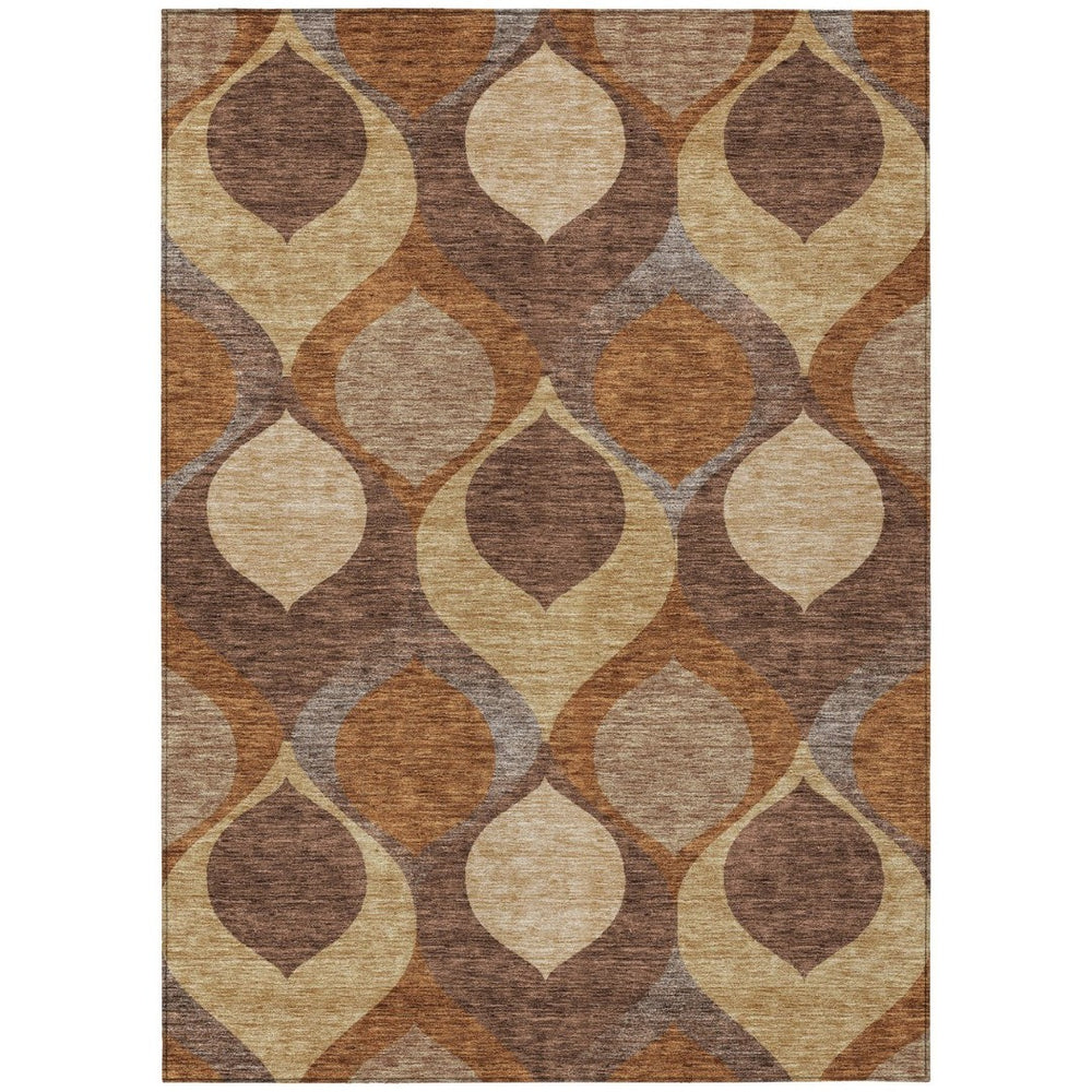 HomeRoots 9' Copper Beige and Taupe Ogee Area Rug - Durable, Washable Design for Indoor and Outdoor Spaces 9' X 12' 584768
