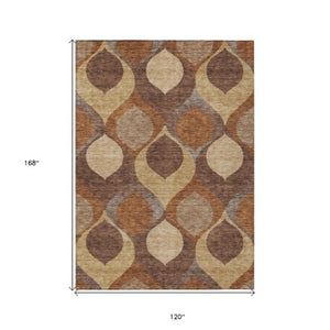 Homeroots 3' Beige Taupe And Ivory Ogee Washable Area Rug - Perfect For Indoor And Outdoor Spaces! 10' X 14' Polyester 584769