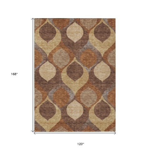 Homeroots 3' Beige Taupe And Ivory Ogee Washable Area Rug - Perfect For Indoor And Outdoor Spaces! 10' X 14' Polyester 584769