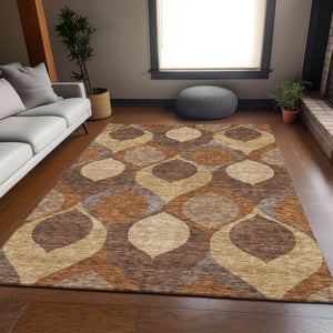 Homeroots 3' Beige Taupe And Ivory Ogee Washable Area Rug - Perfect For Indoor And Outdoor Spaces! 10' X 14' Polyester 584769