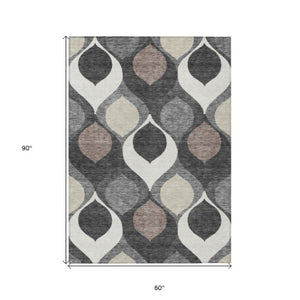 Homeroots 3' Beige Taupe And Ivory Ogee Washable Area Rug - Perfect For Indoor And Outdoor Spaces! 5' X 8' Polyester 584771