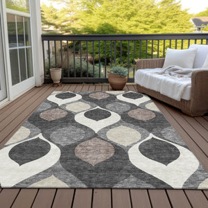 Homeroots 3' Beige Taupe And Ivory Ogee Washable Area Rug - Perfect For Indoor And Outdoor Spaces! 5' X 8' Polyester 584771