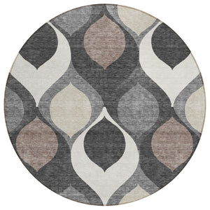 HomeRoots 5' Stylish Gray Beige Taupe Ogee Area Rug - Washable, Durable, Indoor/Outdoor, Kid & Pet Friendly 8' Round 584772