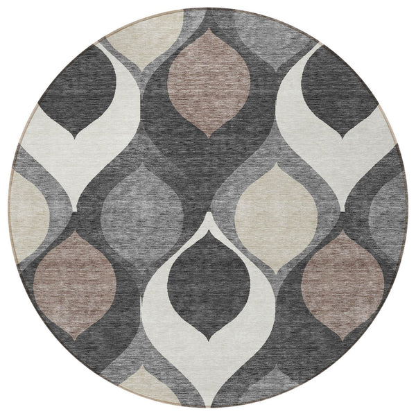 Homeroots 3' Beige Taupe And Ivory Ogee Washable Area Rug - Perfect For Indoor And Outdoor Spaces! 8' Round Polyester 584772