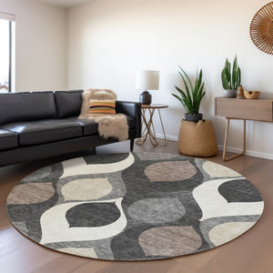 Homeroots 3' Beige Taupe And Ivory Ogee Washable Area Rug - Perfect For Indoor And Outdoor Spaces! 8' Round Polyester 584772