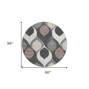 Homeroots 3' Beige Taupe And Ivory Ogee Washable Area Rug - Perfect For Indoor And Outdoor Spaces! 8' Round Polyester 584772