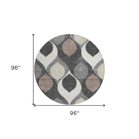 Homeroots 3' Beige Taupe And Ivory Ogee Washable Area Rug - Perfect For Indoor And Outdoor Spaces! 8' Round Polyester 584772