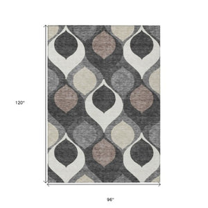 Homeroots 3' Beige Taupe And Ivory Ogee Washable Area Rug - Perfect For Indoor And Outdoor Spaces! 8' X 10' Polyester 584773