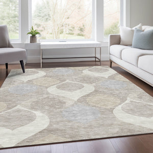 Homeroots 3' Beige Taupe And Ivory Ogee Washable Area Rug - Perfect For Indoor And Outdoor Spaces! 3' X 5' Polyester 584776