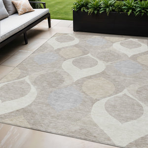 Homeroots 3' Beige Taupe And Ivory Ogee Washable Area Rug - Perfect For Indoor And Outdoor Spaces! 5' X 8' Polyester 584777