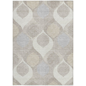 Homeroots 3' Beige Taupe And Ivory Ogee Washable Area Rug - Perfect For Indoor And Outdoor Spaces! 5' X 8' Polyester 584777