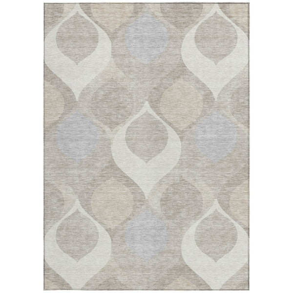 Homeroots 3' Beige Taupe And Ivory Ogee Washable Area Rug - Perfect For Indoor And Outdoor Spaces! 5' X 8' Polyester 584777