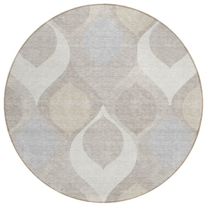 HomeRoots 5' Timeless Ivory Beige Ogee Area Rug – Durable, Washable, Stylish for Indoor & Outdoor Use 8' Round 584778