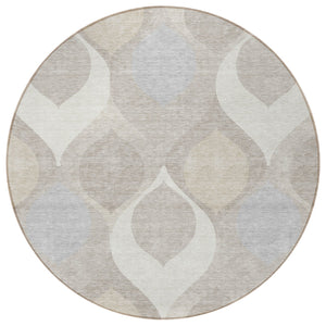 Homeroots 3' Beige Taupe And Ivory Ogee Washable Area Rug - Perfect For Indoor And Outdoor Spaces! 8' Round Polyester 584778