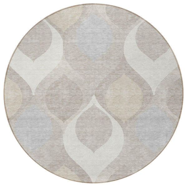 Homeroots 3' Beige Taupe And Ivory Ogee Washable Area Rug - Perfect For Indoor And Outdoor Spaces! 8' Round Polyester 584778