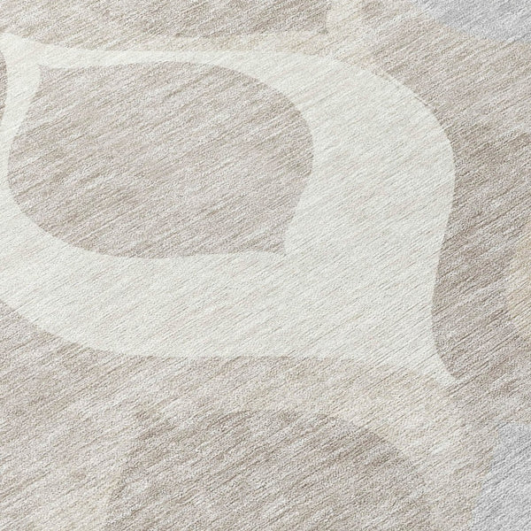Homeroots 3' Beige Taupe And Ivory Ogee Washable Area Rug - Perfect For Indoor And Outdoor Spaces! 8' Round Polyester 584778