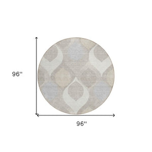 Homeroots 3' Beige Taupe And Ivory Ogee Washable Area Rug - Perfect For Indoor And Outdoor Spaces! 8' Round Polyester 584778