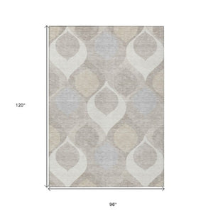 Homeroots 3' Beige Taupe And Ivory Ogee Washable Area Rug - Perfect For Indoor And Outdoor Spaces! 8' X 10' Polyester 584779