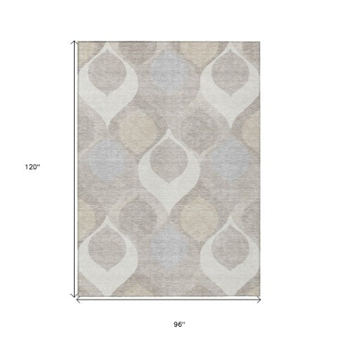 Homeroots 3' Beige Taupe And Ivory Ogee Washable Area Rug - Perfect For Indoor And Outdoor Spaces! 8' X 10' Polyester 584779
