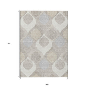 Homeroots 3' Beige Taupe And Ivory Ogee Washable Area Rug - Perfect For Indoor And Outdoor Spaces! 9' X 12' Polyester 584780