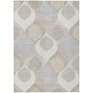 Homeroots 3' Beige Taupe And Ivory Ogee Washable Area Rug - Perfect For Indoor And Outdoor Spaces! 9' X 12' Polyester 584780
