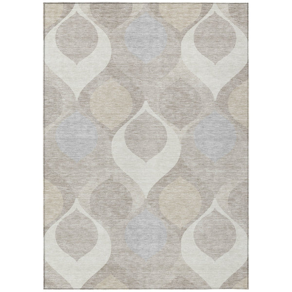 Homeroots 3' Beige Taupe And Ivory Ogee Washable Area Rug - Perfect For Indoor And Outdoor Spaces! 9' X 12' Polyester 584780
