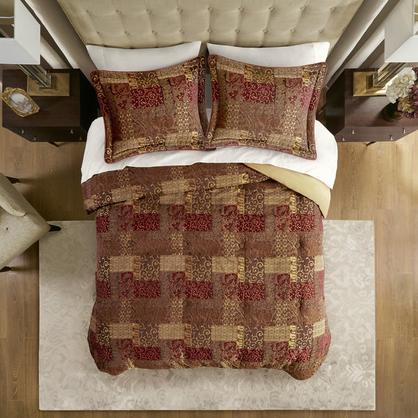 English Elm 4 Piece Luxurious Brown Comforter Set - Elegant Jacquard Design With King Shams & Bedskirt Included B035128748