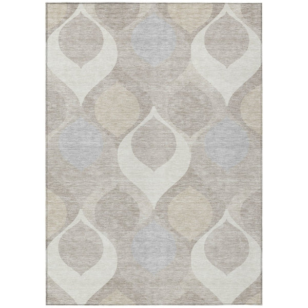 HomeRoots 5' Timeless Ivory Beige Ogee Area Rug – Durable, Washable, Stylish for Indoor & Outdoor Use 10' X 14' 584781