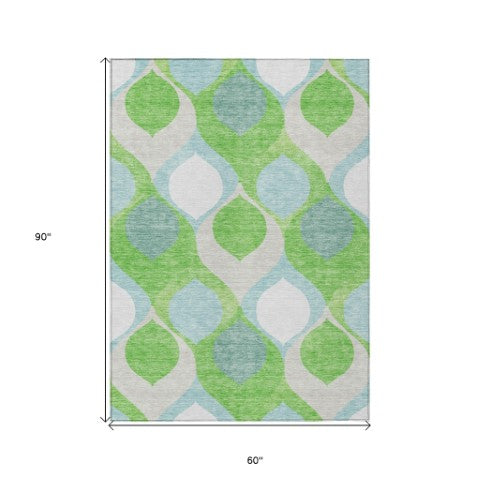 Homeroots 3' Beige Taupe And Ivory Ogee Washable Area Rug - Perfect For Indoor And Outdoor Spaces! 5' X 8' Polyester 584783