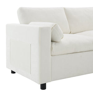 English Elm [video]86.5'' Chenille U-shaped Sectional with Dual Ottomans and Storage Pockets for Living Rooms White N723S7723A
