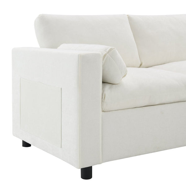 English Elm [video]86.5'' Chenille U-shaped Sectional with Dual Ottomans and Storage Pockets for Living Rooms White N723S7723A
