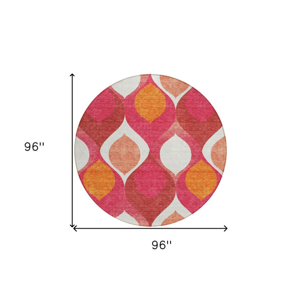 Homeroots 3' Beige Taupe And Ivory Ogee Washable Area Rug - Perfect For Indoor And Outdoor Spaces! 8' Round Polyester 584796