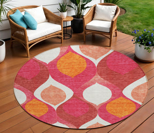 Homeroots 3' Beige Taupe And Ivory Ogee Washable Area Rug - Perfect For Indoor And Outdoor Spaces! 8' Round Polyester 584796