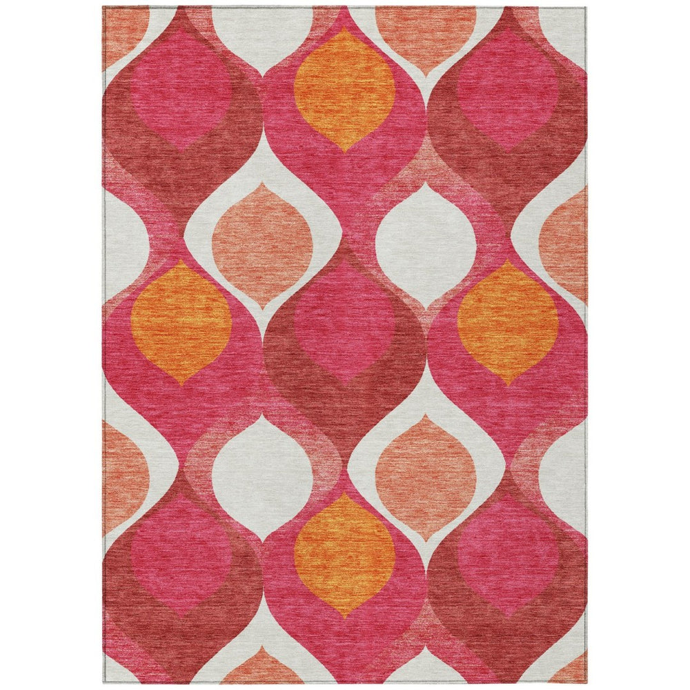 HomeRoots 9' Washable Area Rug in Pink, Mauve & Orange Ogee Pattern - Durable for Indoor & Outdoor Spaces 9' X 12' 584798