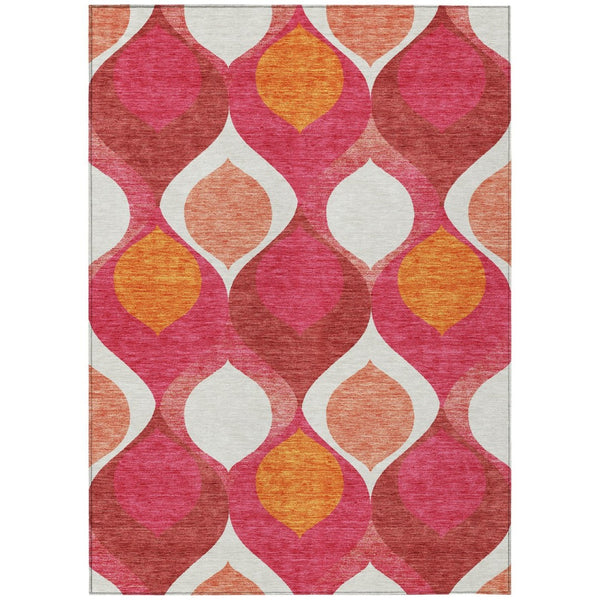 HomeRoots 9' Washable Area Rug in Pink, Mauve & Orange Ogee Pattern - Durable for Indoor & Outdoor Spaces 9' X 12' 584798