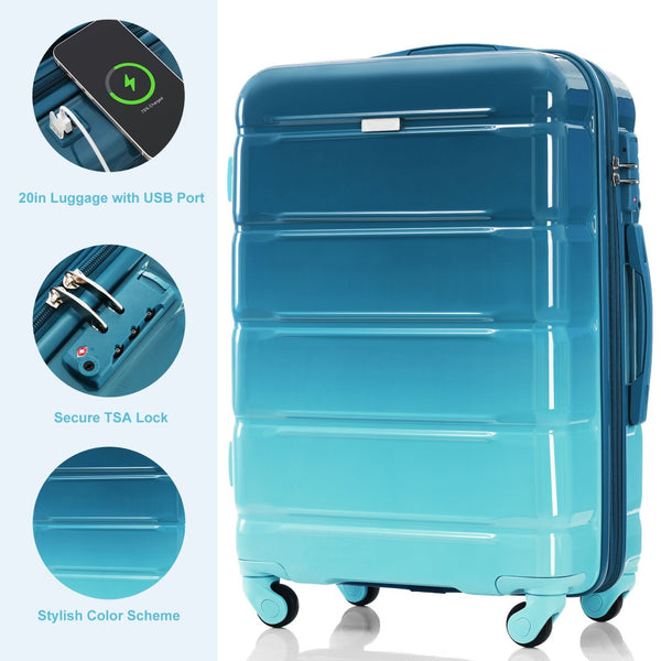 English Elm Luggage 3 Piece Hardshell Set Abs Pc Spinner Wheels Usb Port Carry on Travel N726P264892C