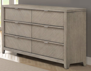 English Elm 6 Drawer Dresser with Book-Matched Veneers, Solid Wood & MDF, Side-Mounted Guides, Custom Hardware Light Gray 60.75 L x 19.5 W x 38.25 H B2699P238932