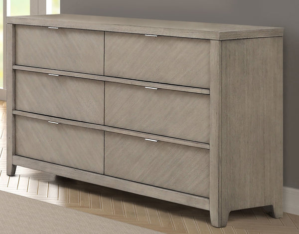 English Elm 6 Drawer Dresser with Book-Matched Veneers, Solid Wood & MDF, Side-Mounted Guides, Custom Hardware Light Gray 60.75 L x 19.5 W x 38.25 H B2699P238932
