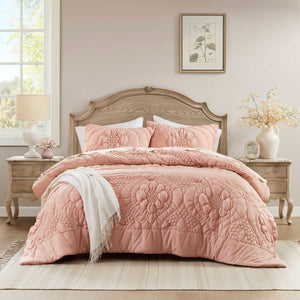 JLA Home Madison Park - Comforter Plush Floral-Quilted Cottage Style with Jersey-Knit Softness, OEKO-TEX Certified, Machine-Washable Pink MP10-8674