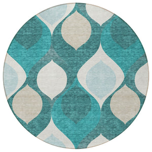 Homeroots 3' Beige Taupe And Ivory Ogee Washable Area Rug - Perfect For Indoor And Outdoor Spaces! 8' Round Polyester 584802