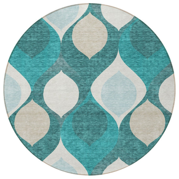 Homeroots 3' Beige Taupe And Ivory Ogee Washable Area Rug - Perfect For Indoor And Outdoor Spaces! 8' Round Polyester 584802