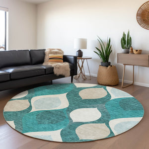 Homeroots 3' Beige Taupe And Ivory Ogee Washable Area Rug - Perfect For Indoor And Outdoor Spaces! 8' Round Polyester 584802