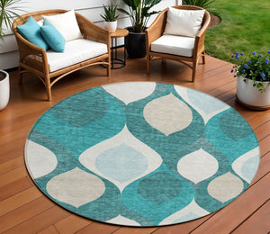Homeroots 3' Beige Taupe And Ivory Ogee Washable Area Rug - Perfect For Indoor And Outdoor Spaces! 8' Round Polyester 584802