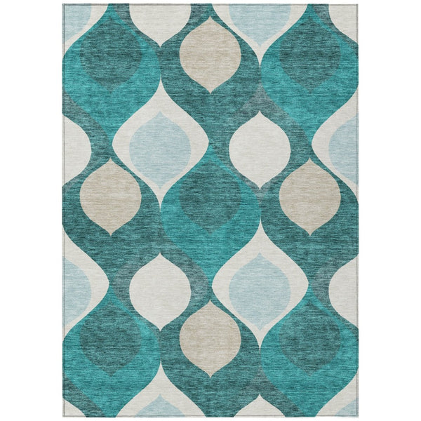 HomeRoots 9' Teal Blue Ogee Area Rug - Stylish, Washable, Stain-Resistant for Indoor & Outdoor Spaces 9' X 12' 584804