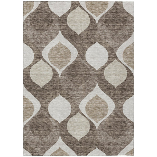 Homeroots 3' Beige Taupe And Ivory Ogee Washable Area Rug - Perfect For Indoor And Outdoor Spaces! 5' X 8' Polyester 584807