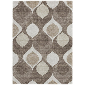 Homeroots 3' Beige Taupe And Ivory Ogee Washable Area Rug - Perfect For Indoor And Outdoor Spaces! 5' X 8' Polyester 584807