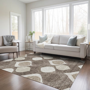 Homeroots 3' Beige Taupe And Ivory Ogee Washable Area Rug - Perfect For Indoor And Outdoor Spaces! 5' X 8' Polyester 584807
