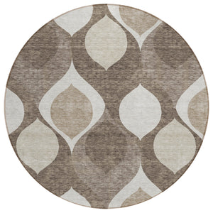 Homeroots 3' Beige Taupe And Ivory Ogee Washable Area Rug - Perfect For Indoor And Outdoor Spaces! 8' Round Polyester 584808