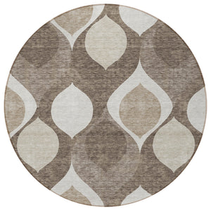 Homeroots 3' Beige Taupe And Ivory Ogee Washable Area Rug - Perfect For Indoor And Outdoor Spaces! 8' Round Polyester 584808