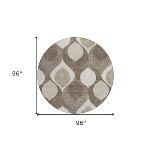 Homeroots 3' Beige Taupe And Ivory Ogee Washable Area Rug - Perfect For Indoor And Outdoor Spaces! 8' Round Polyester 584808